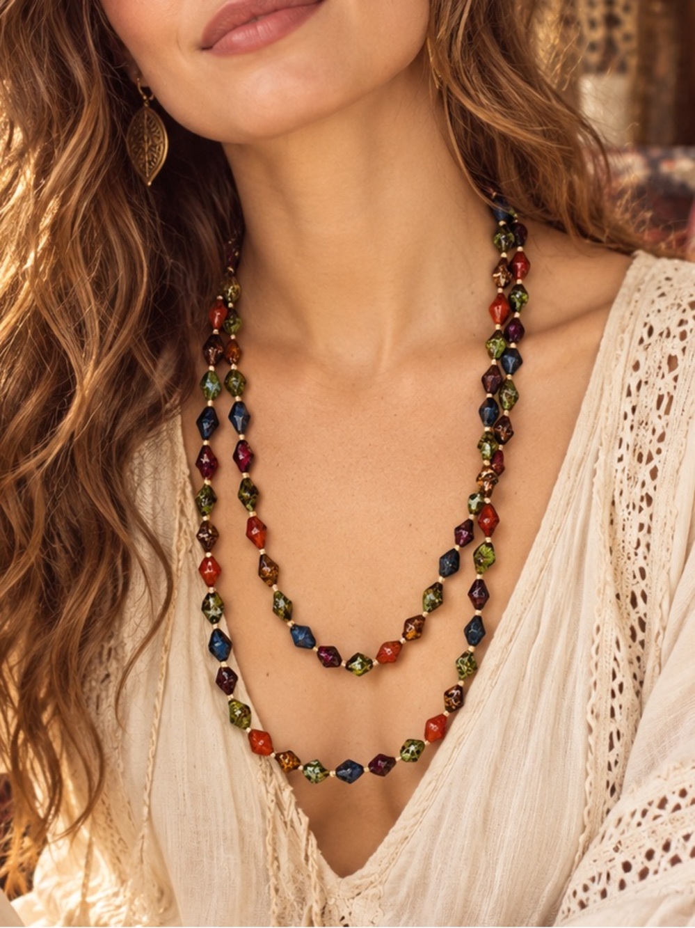 Colorful Glass Bead Multicolor Long Boho Necklace